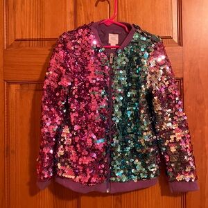 EUC Girls, blue, purple, silver sequence, bomber lightweight jacket size s/6/6x
